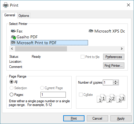 Save as PDF Windows, select Microsoft Print to PDF